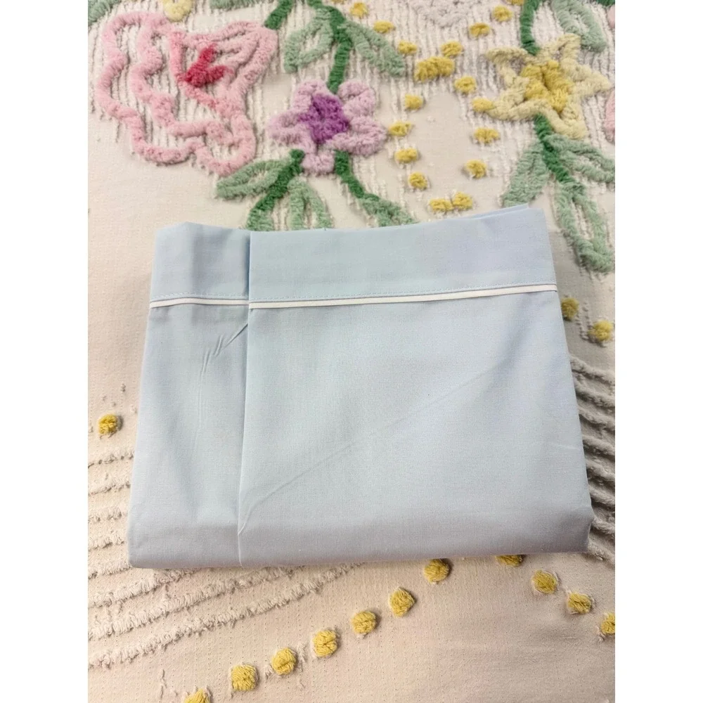 Vintage Cannon Fieldcrest Twin Flat Sheet Light Blue Percale Cotton Blend